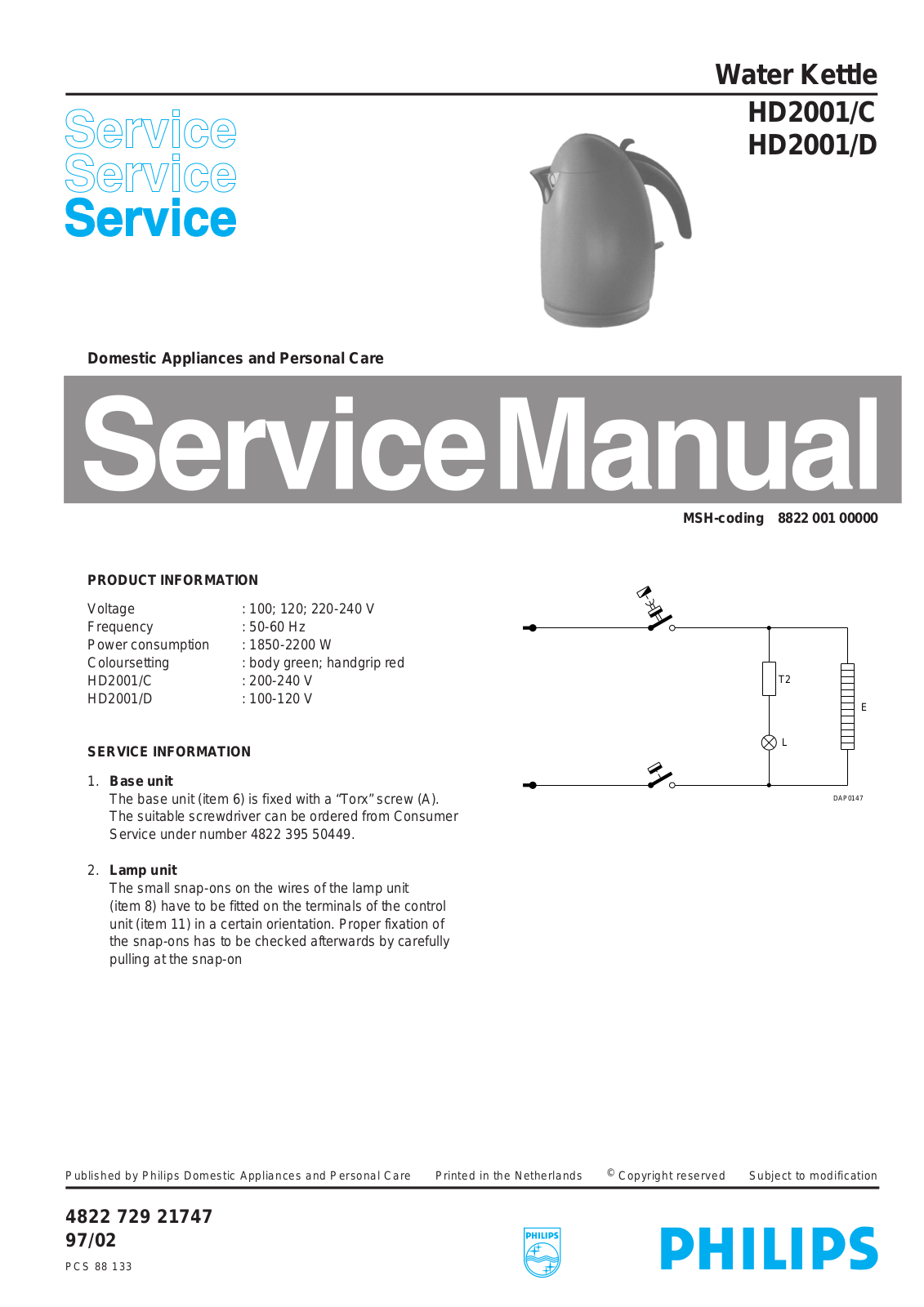 Philips HD2001-D, HD2001-C Service Manual