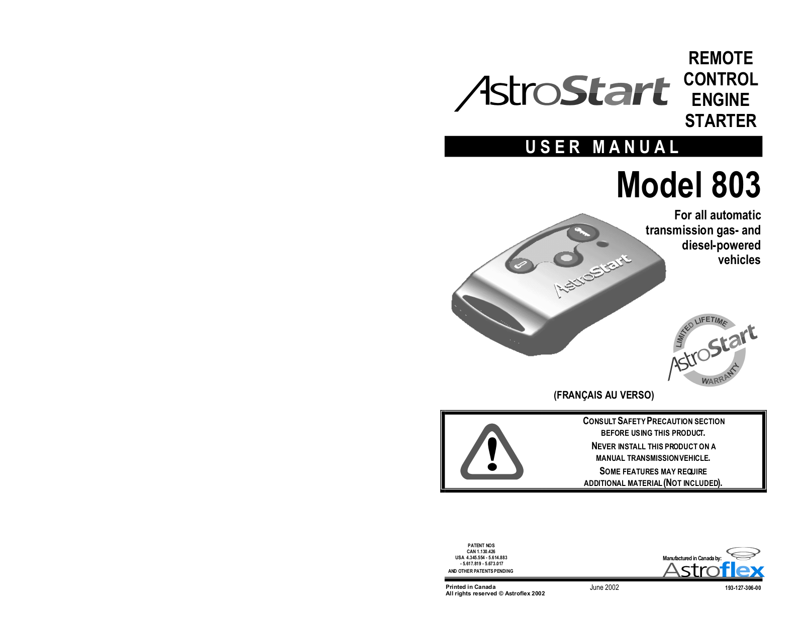 Astroflex 803 Owner's Manual