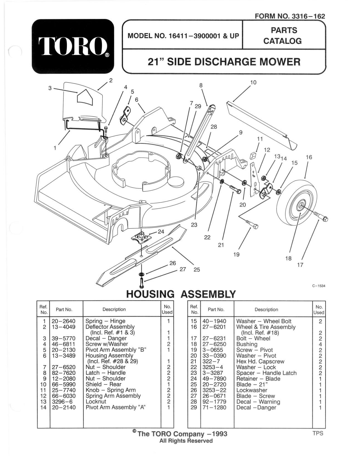 Toro 16411 Parts Catalogue