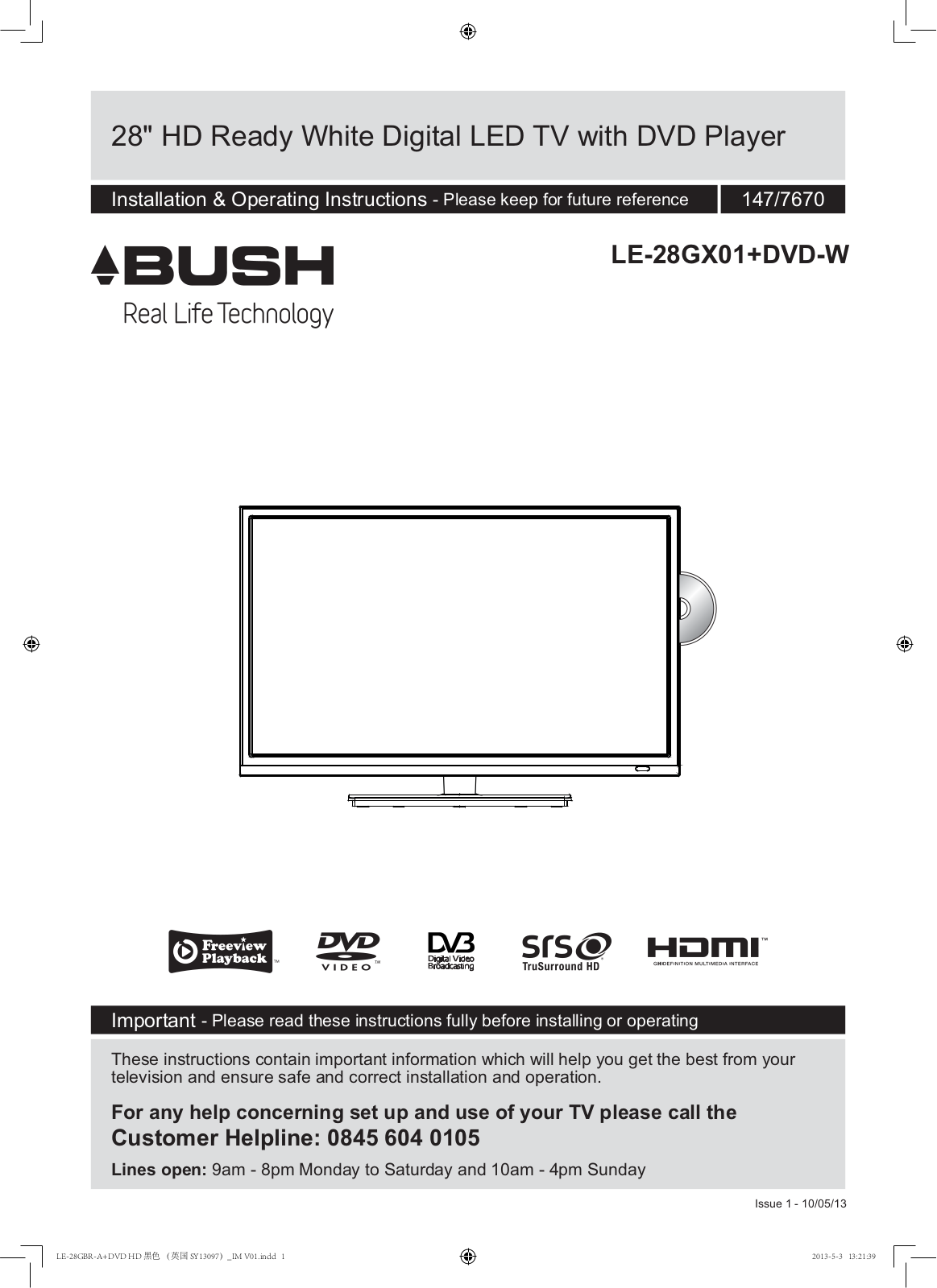 Bush LE-28GGX01-W Instruction manual