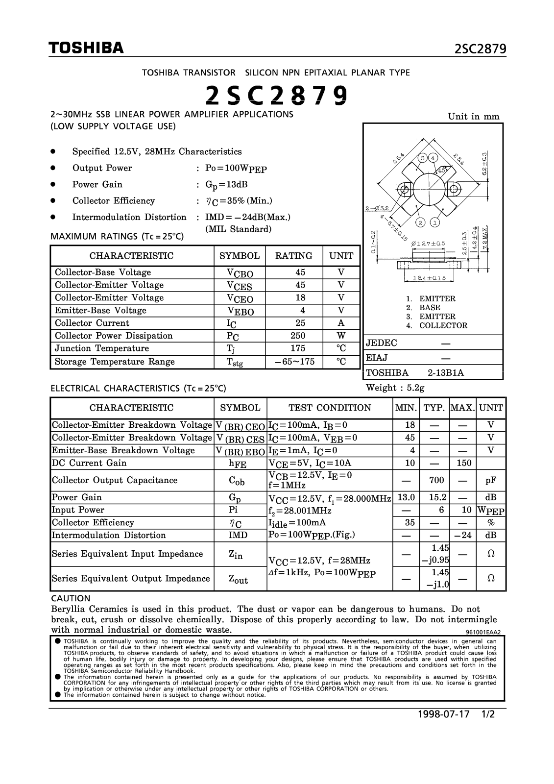 Toshiba 2SC2879 Datasheet