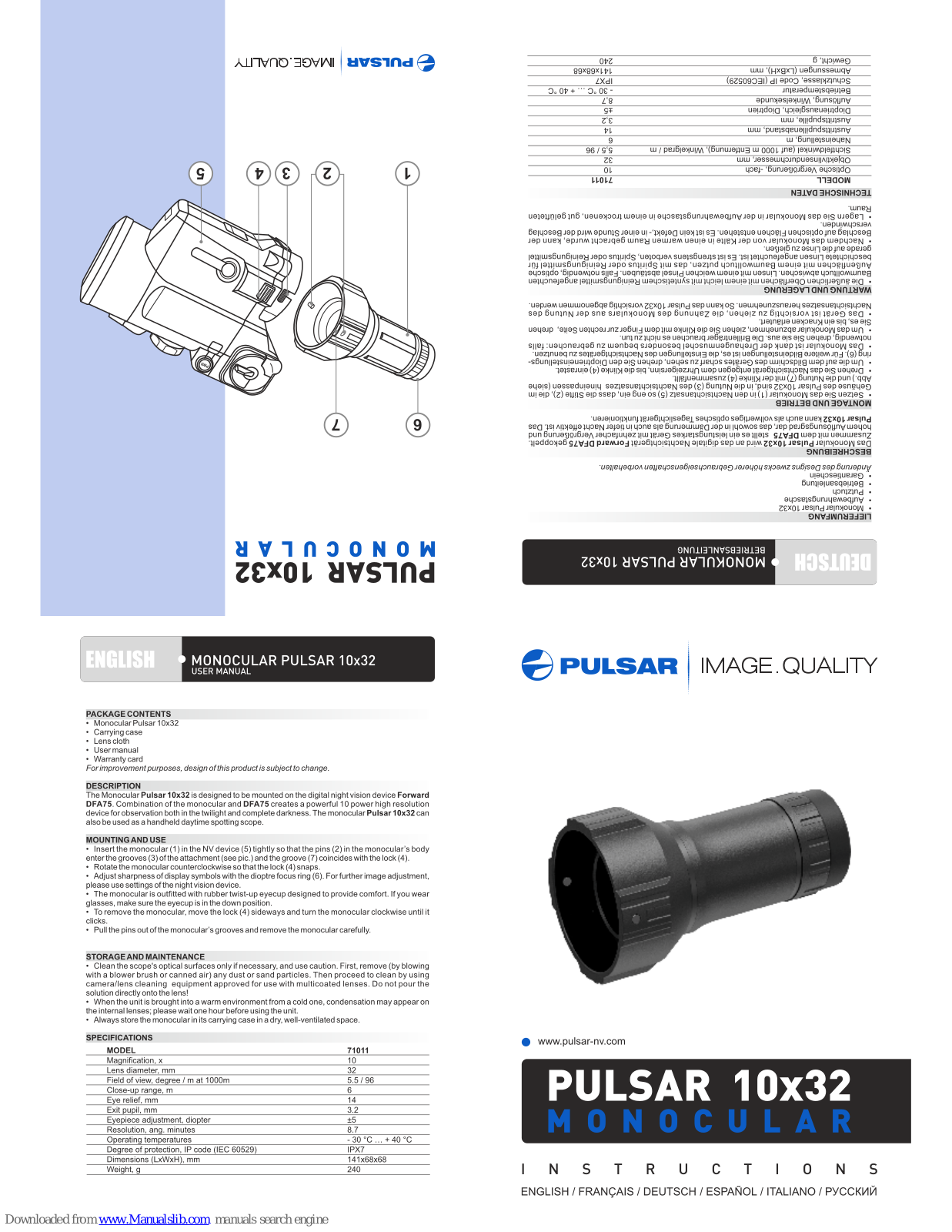 Pulsar 71011 Instructions Manual