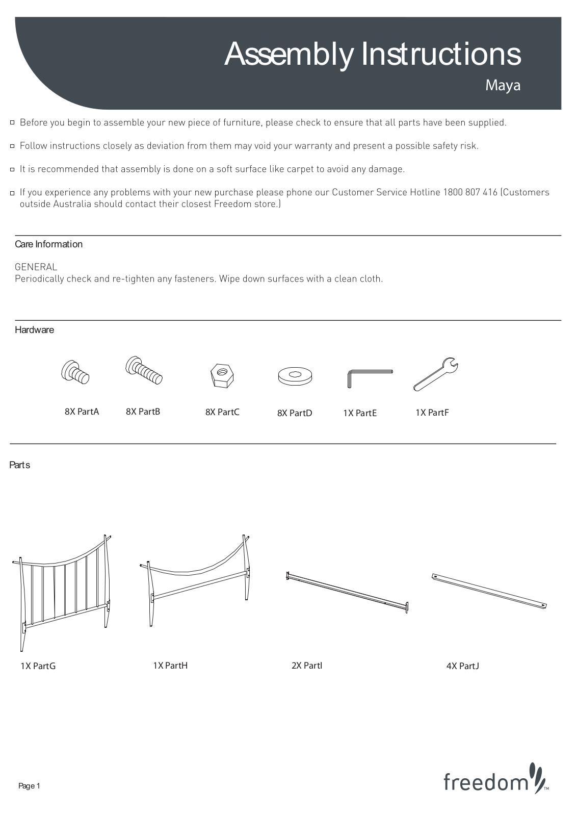 Freedom Maya Bed Assembly Instruction