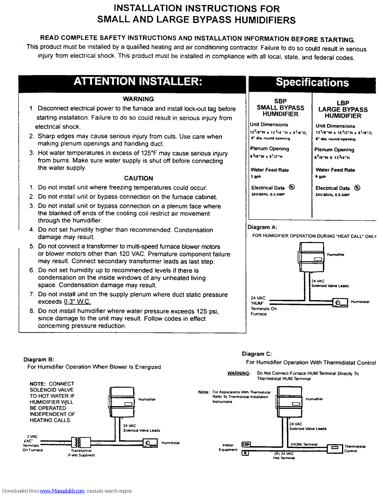 CAC / BDP SBP, LBP Installation Instructions Manual - ManualMachine.com