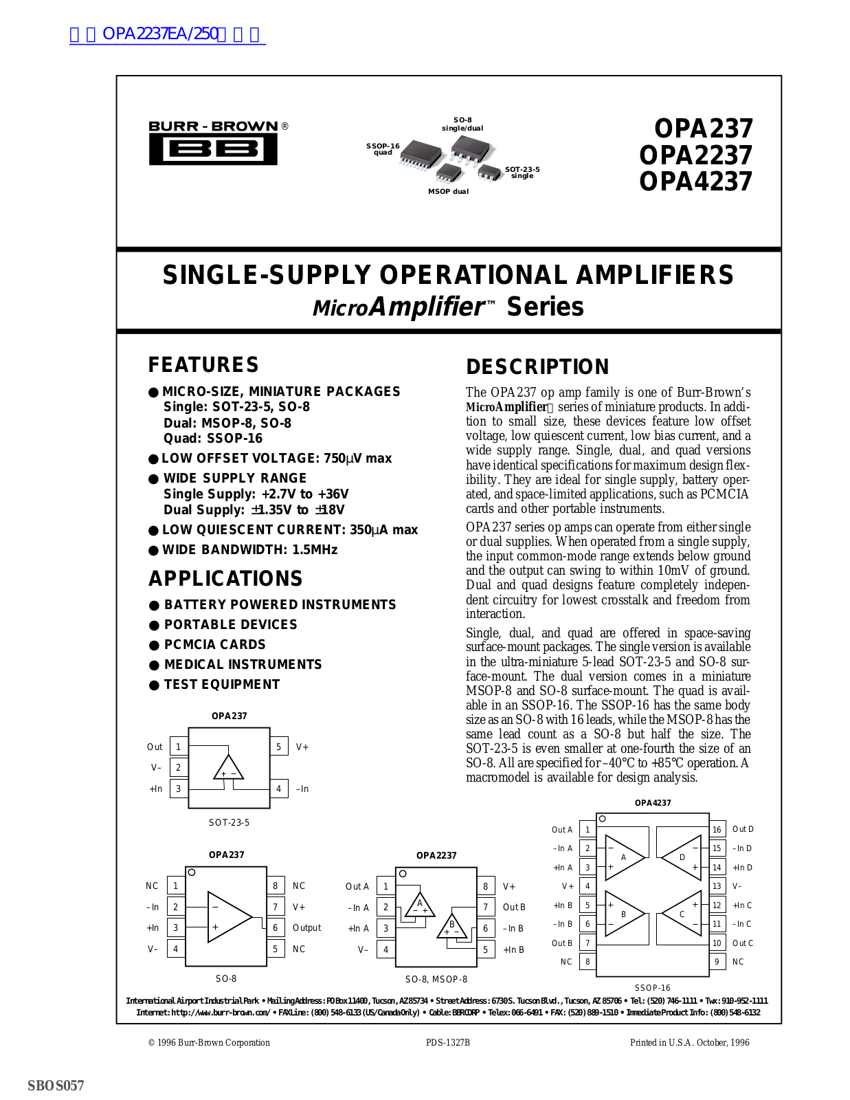 BURR-BROWN OPA237, OPA2237, OPA4237 User Manual