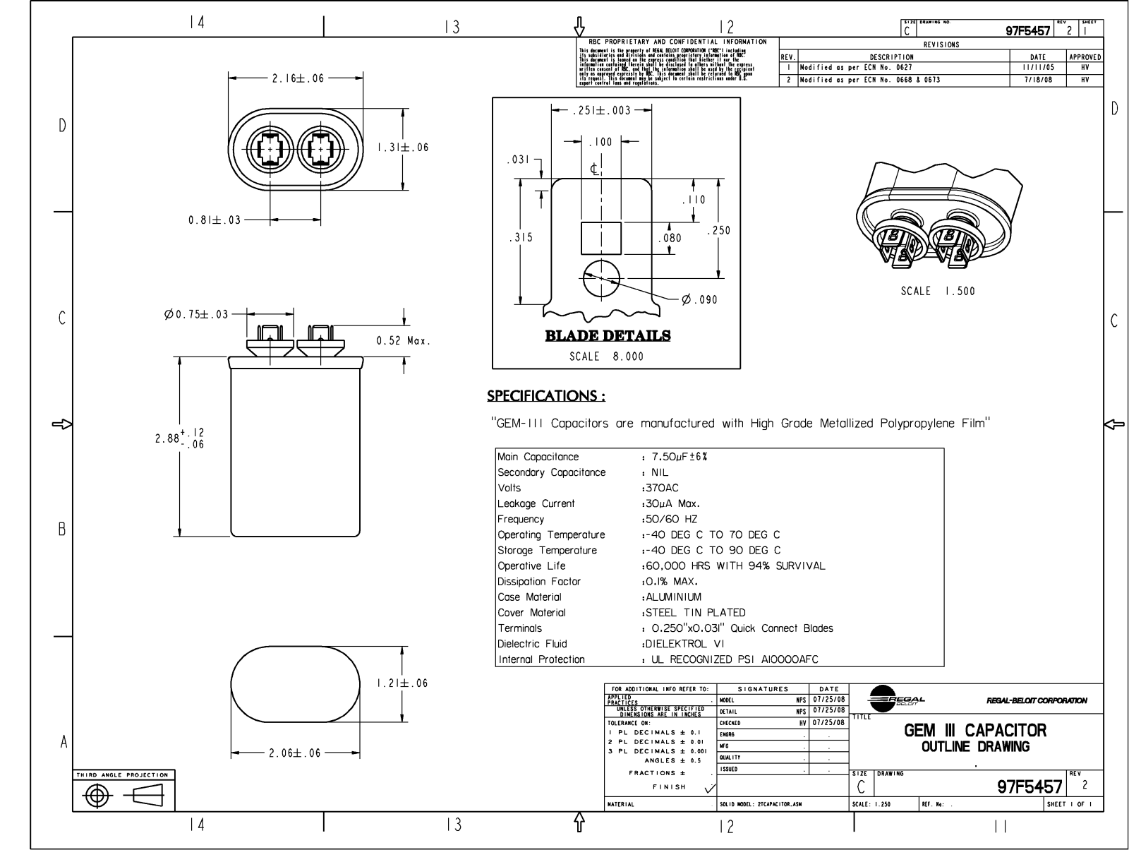 GE Capacitor 97F5457 Dimensional Sheet