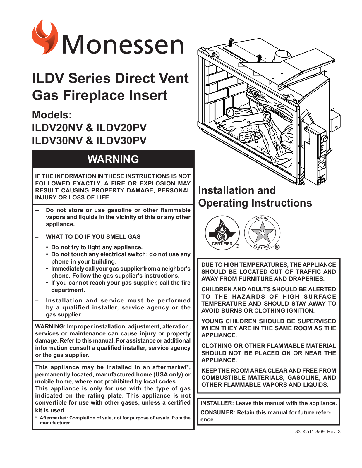 Monessen Hearth ILDV20NV, ILDV30NV, ILDV20PV User Manual