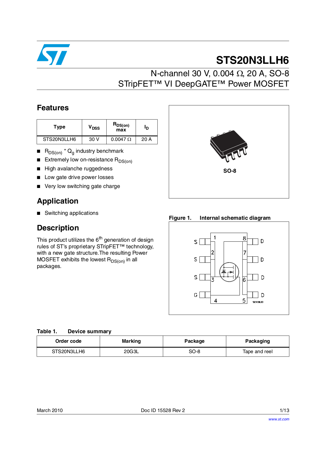 Datasheet sts20n3llh6 Datasheet - ManualMachine.com