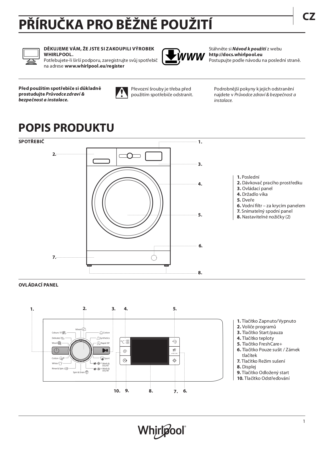 Whirlpool FWDG97168BEU User Manual