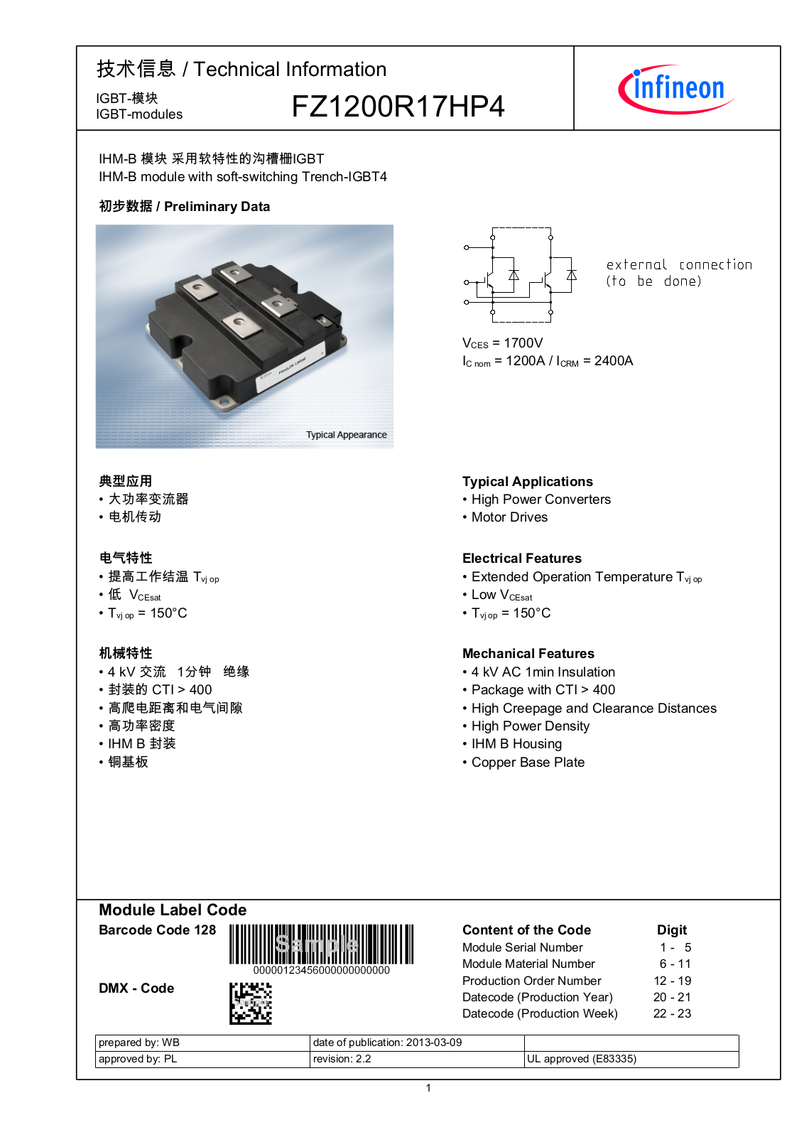 Infineon FZ1200R17HP4 Data Sheet