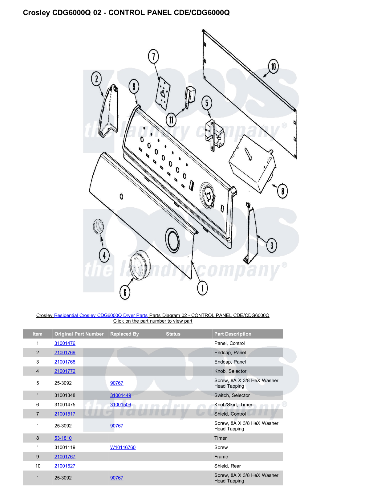 Crosley CDG6000Q Parts Diagram