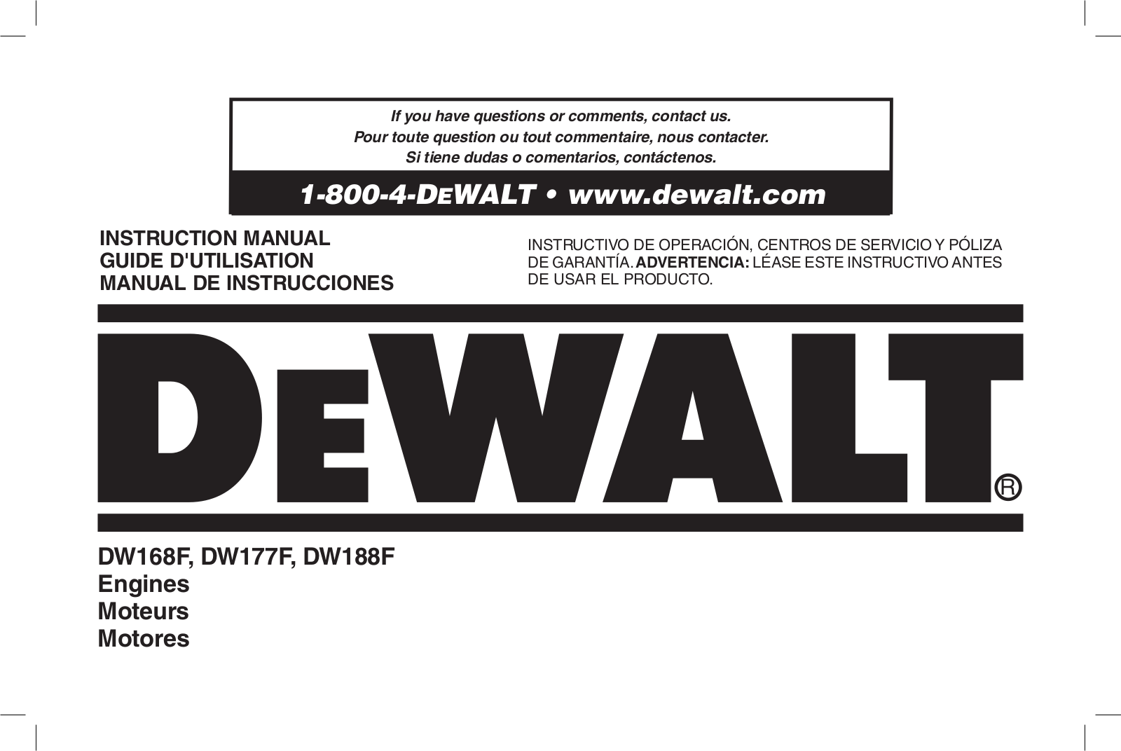 DeWalt DW188F, DW177F, N005044, DW168F User Manual