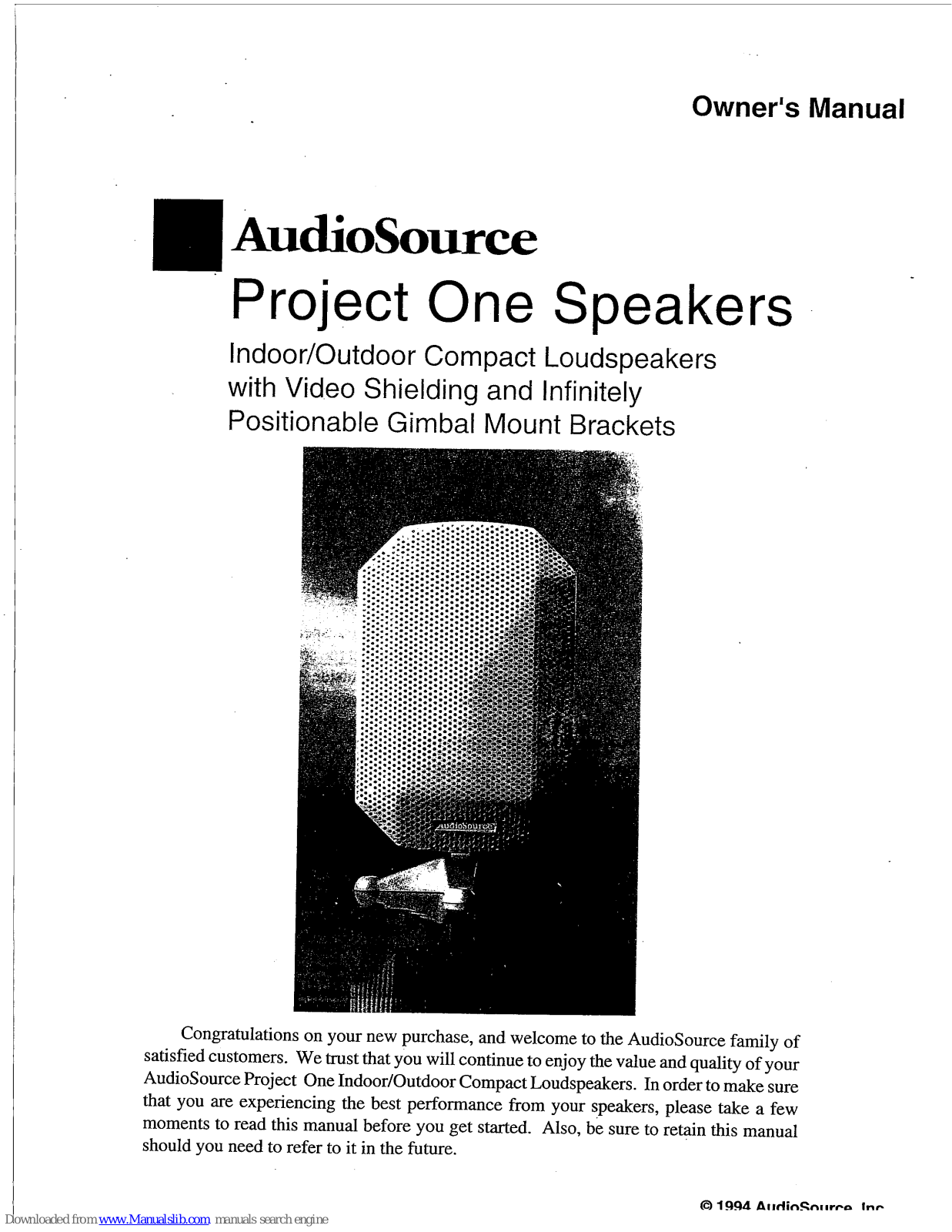 AudioSource project One Owner's Manual