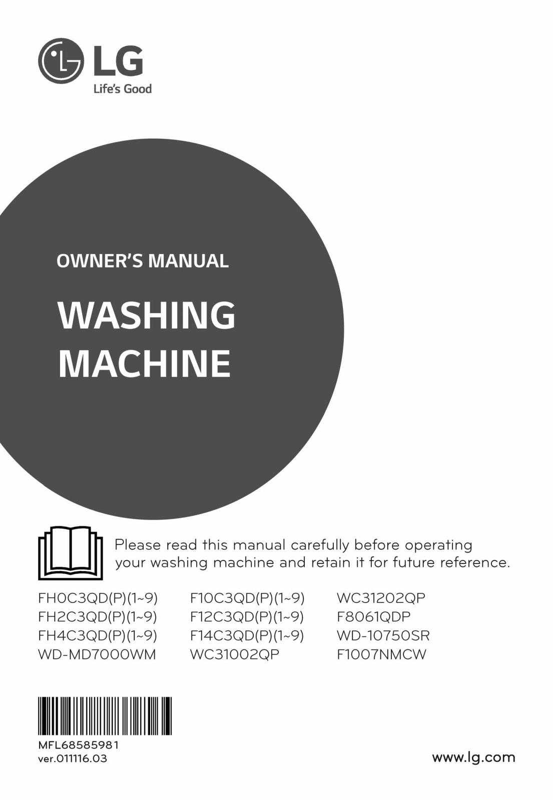 LG F1007NMCW Owner’s Manual