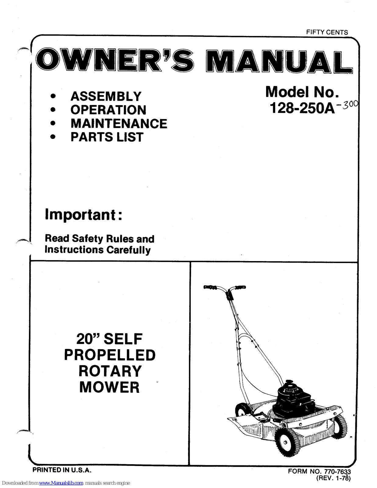 MTD 128-250A Owner's Manual