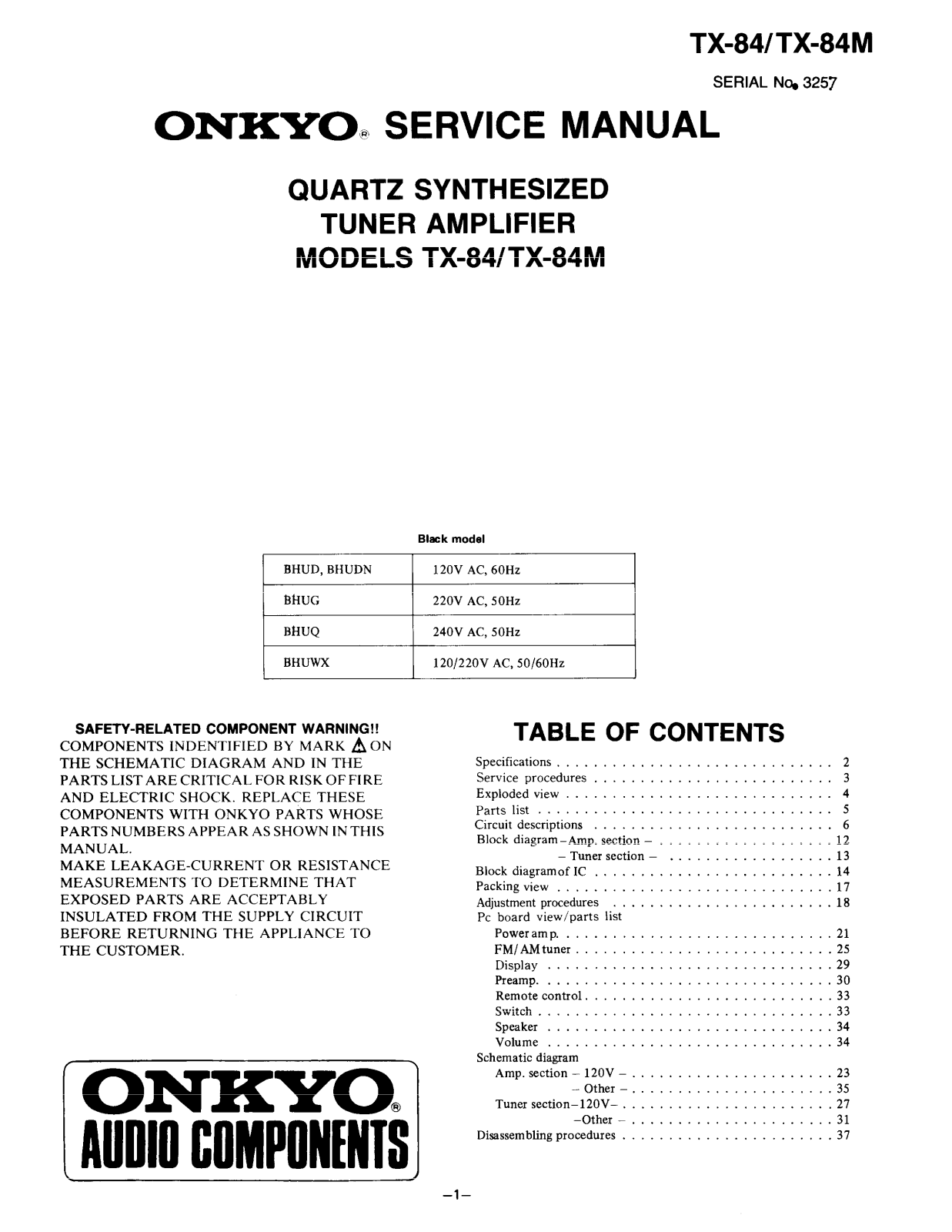 Onkyo TX-84 Service manual