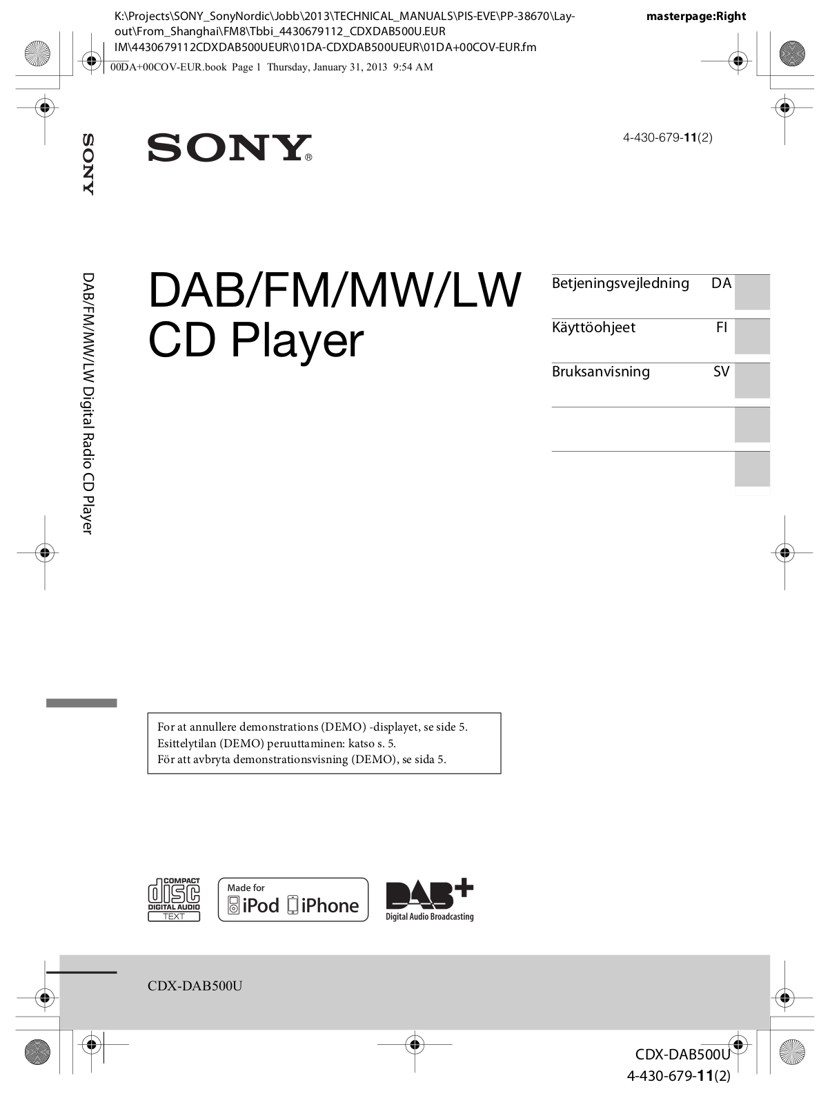 Sony CDX-DAB500U User Manual