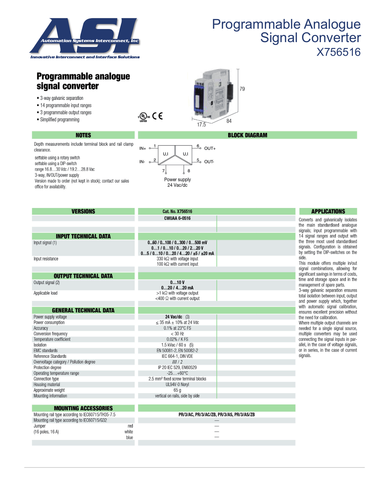 ASI-Automation Systems Interconnect X756516 Data Sheet