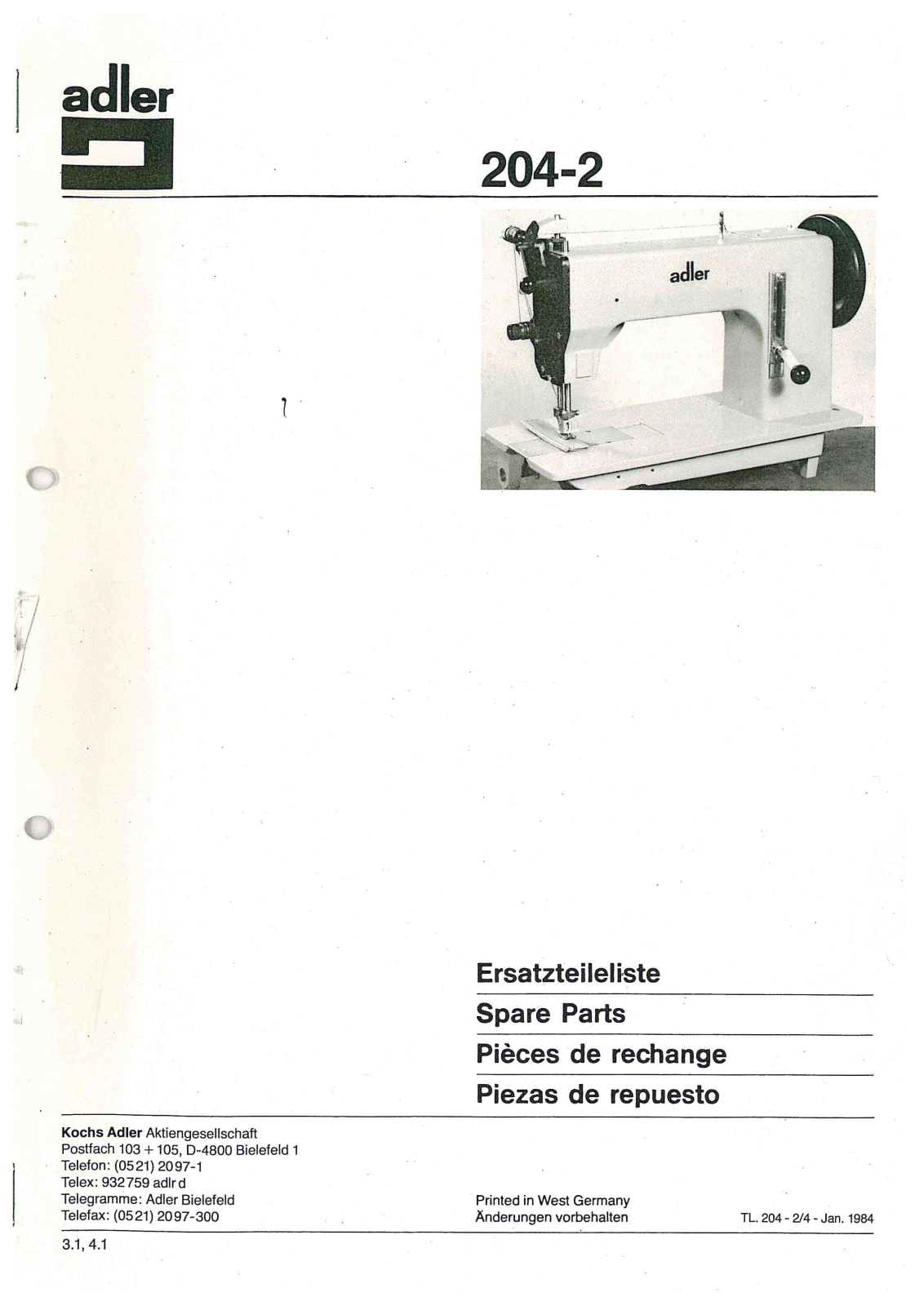 Durkopp Adler 204-2 Parts Book