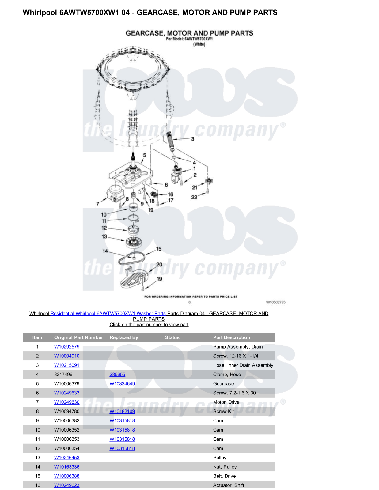 Whirlpool 6AWTW5700XW1 Parts Diagram