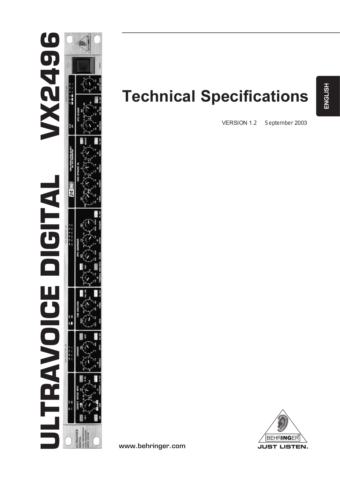 Behringer VX2496 Specification Sheet