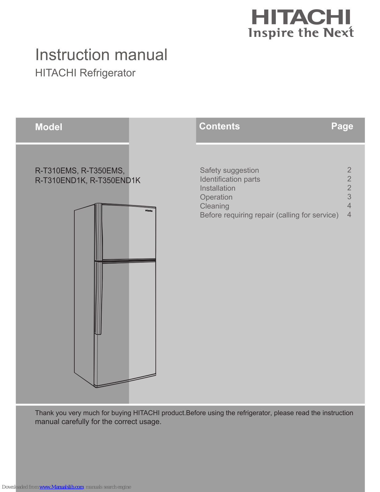 Hitachi R-T310END1K Instruction Manual