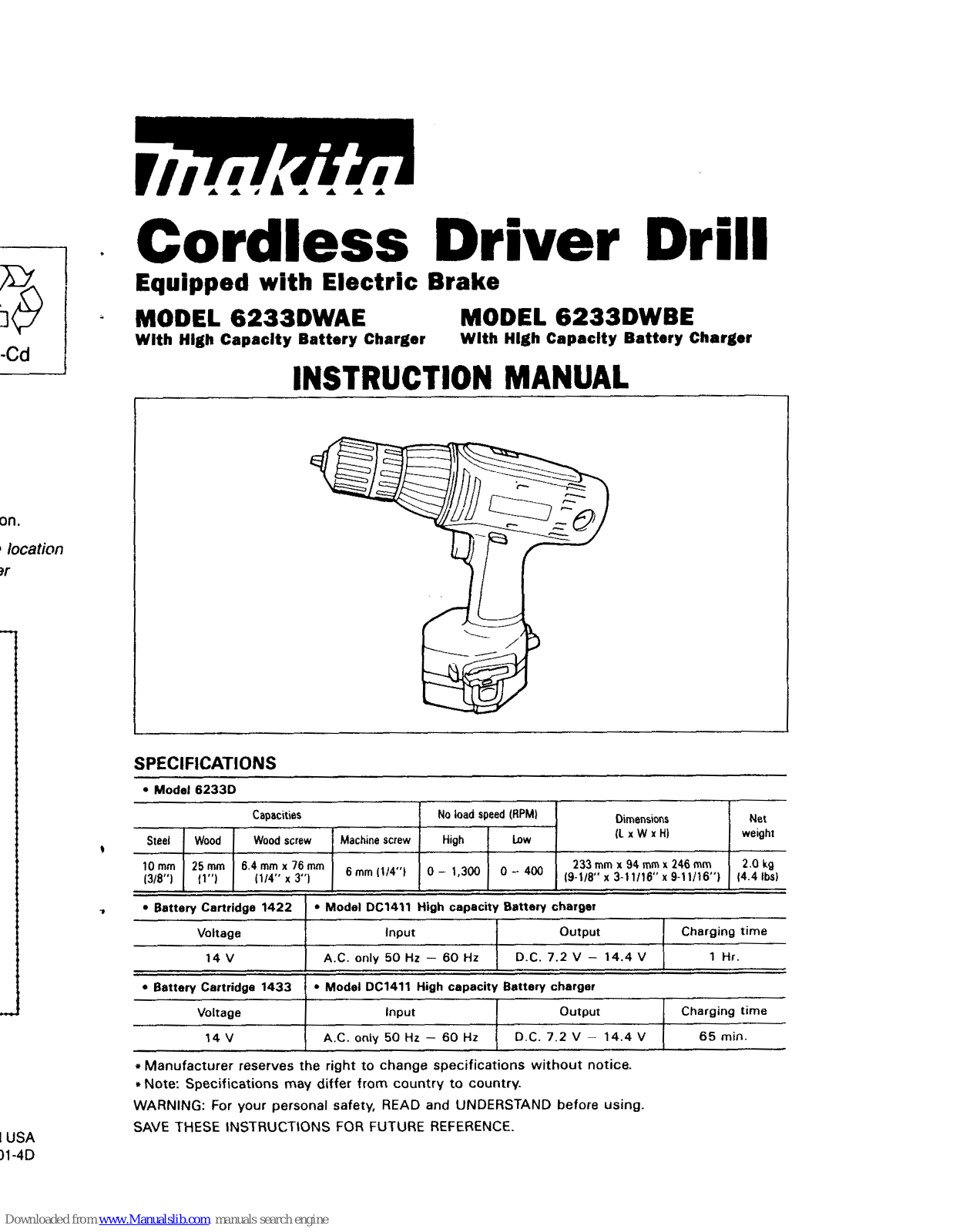 Makita 6233DWAE, 6233DWBE Instruction Manual