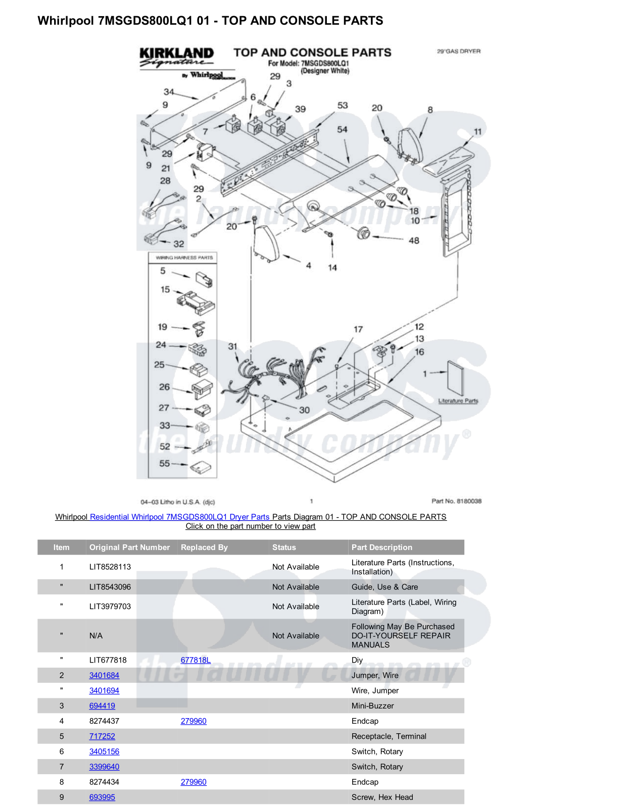 Whirlpool 7MSGDS800LQ1 Parts Diagram