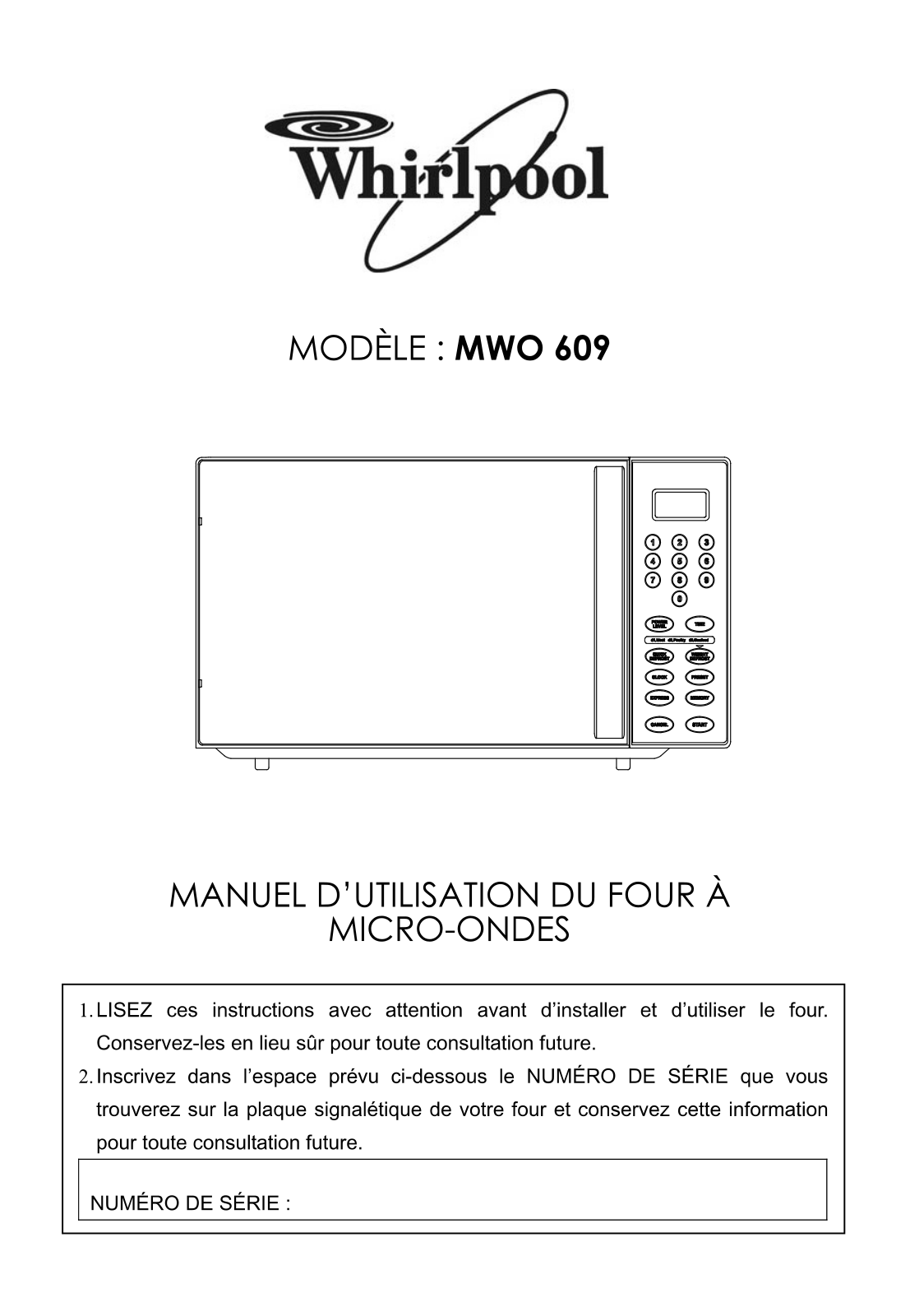 WHIRLPOOL MWO 609 WH User Manual