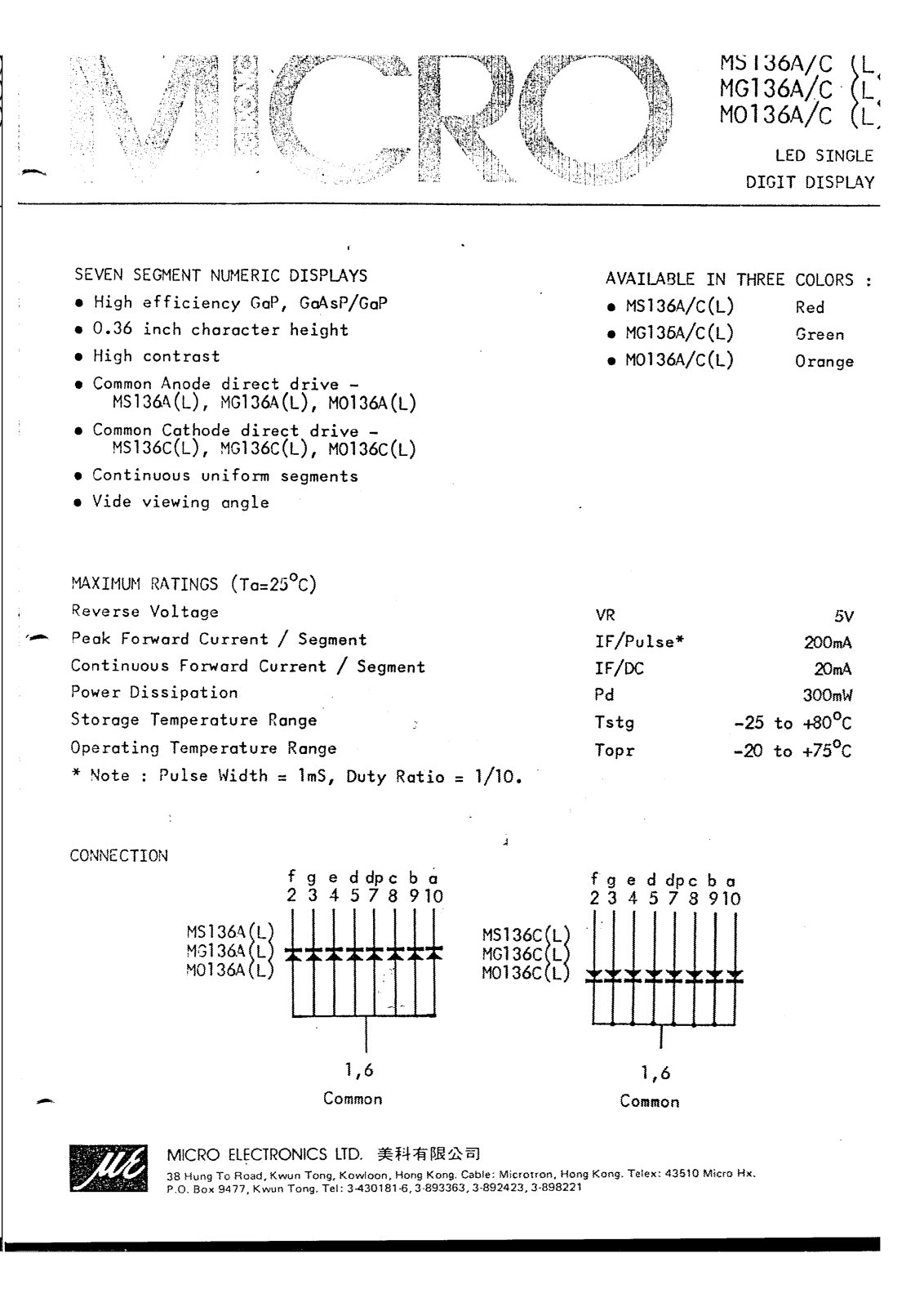 MICRO MS136C, MS136CL, MS136A, MO136A, MO136AL Datasheet