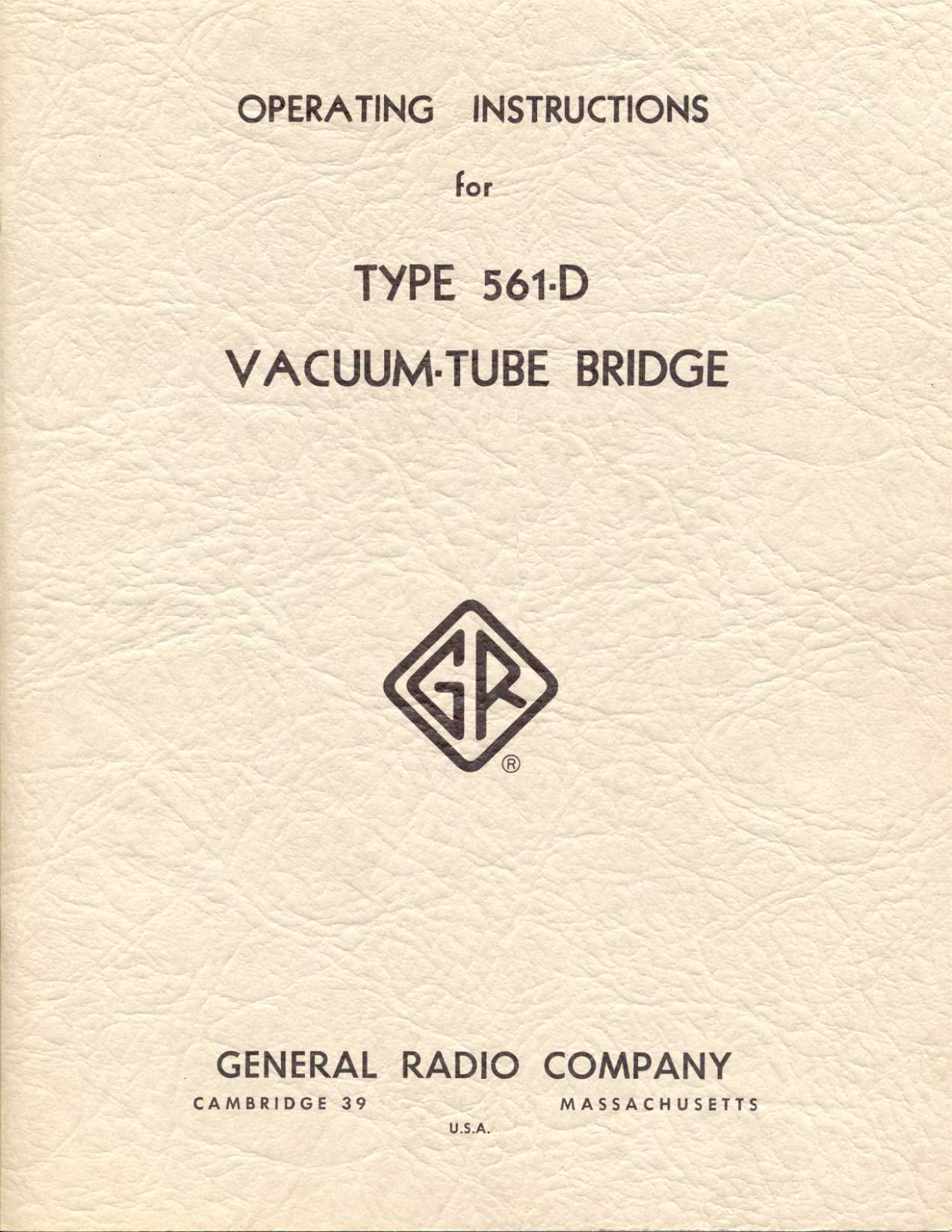 General Radio Company 561-D Service manual