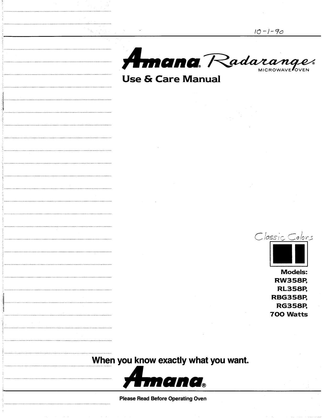 Amana RL358P, RG358P, RW358P, RBG358P User Manual