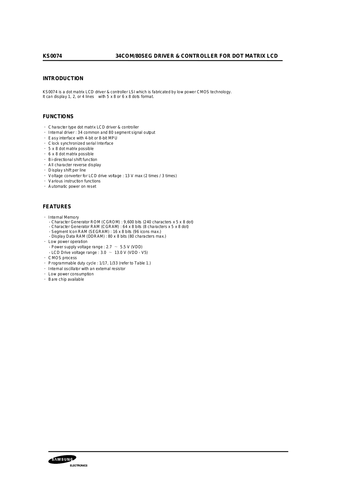 Samsung KS0074 Datasheet