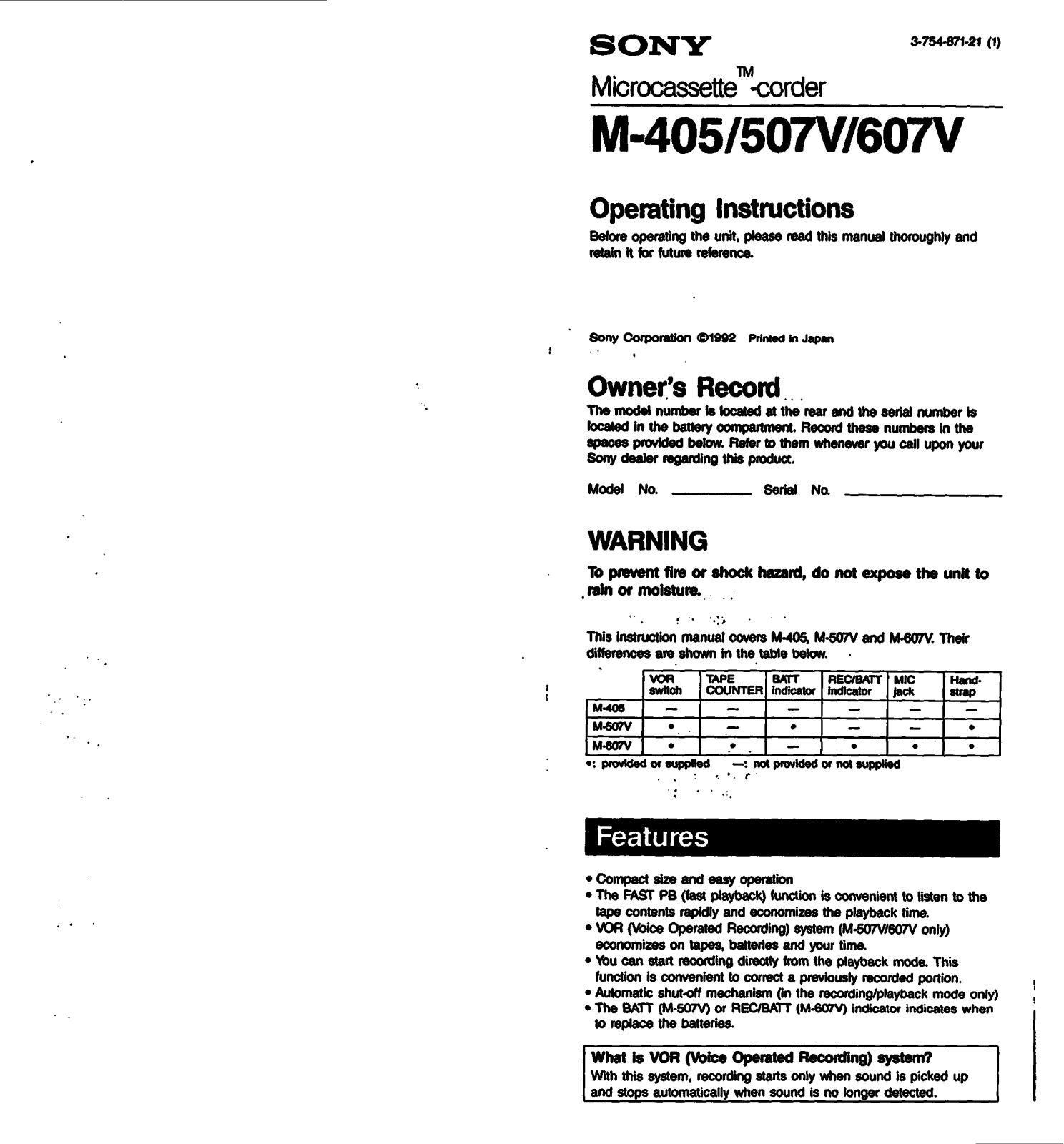 Sony M405 User Manual