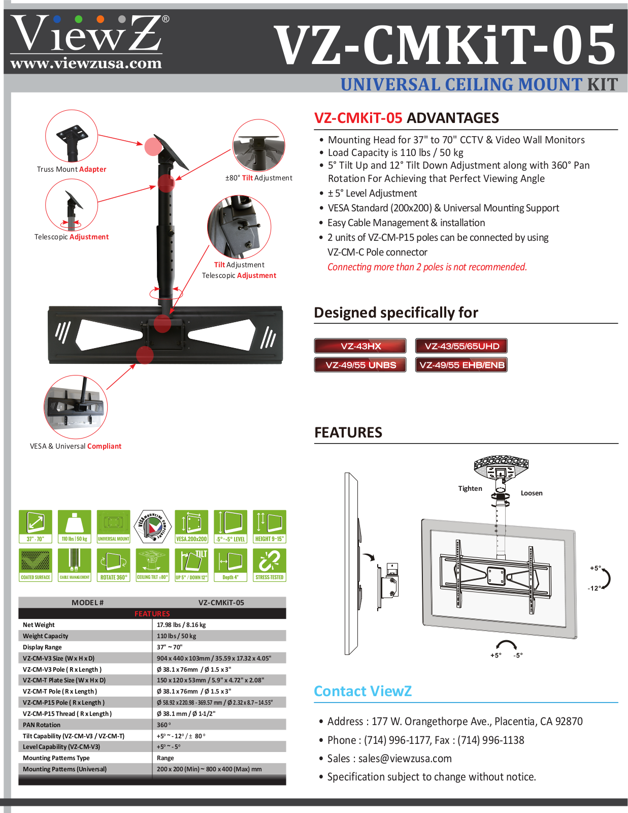 ViewZ VZ-CMKiT-05 Specsheet