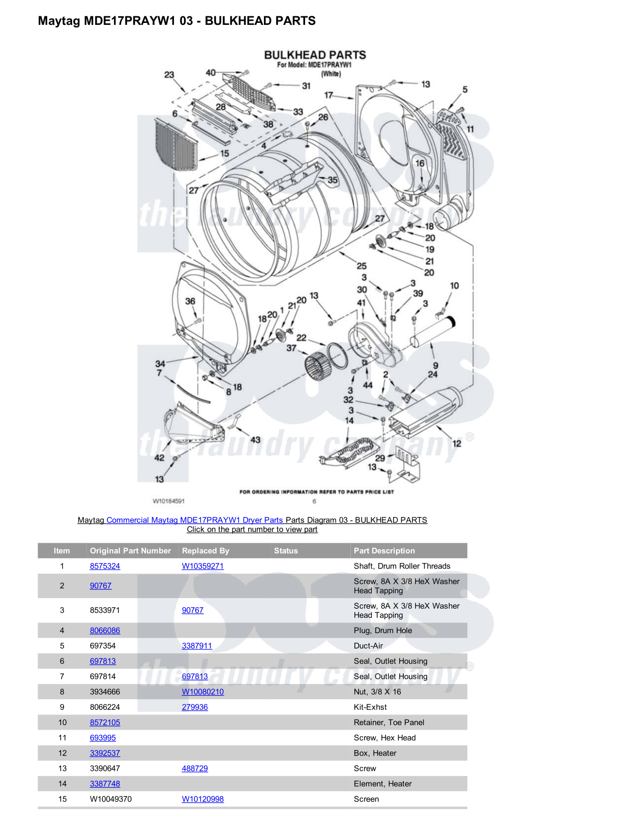 Maytag MDE17PRAYW1 Parts Diagram