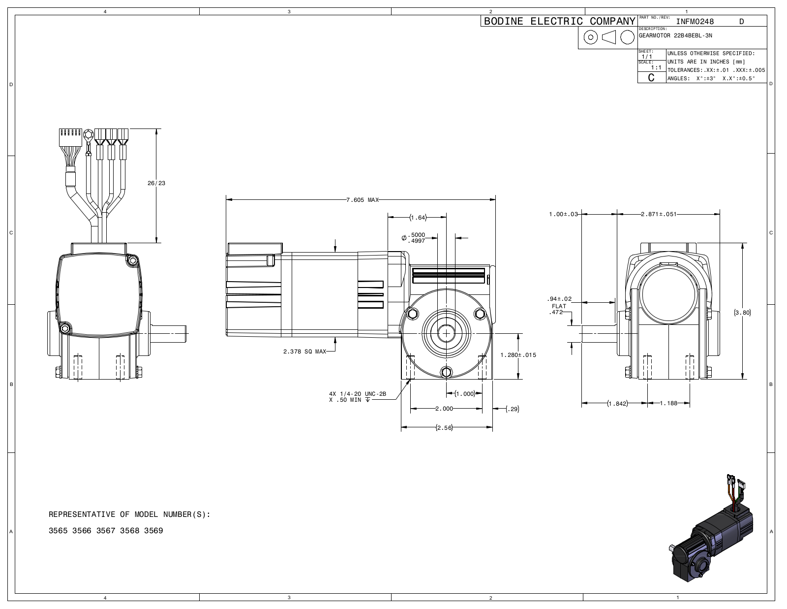 Bodine 3565, 3566, 3567, 3568, 3569 Reference Drawing