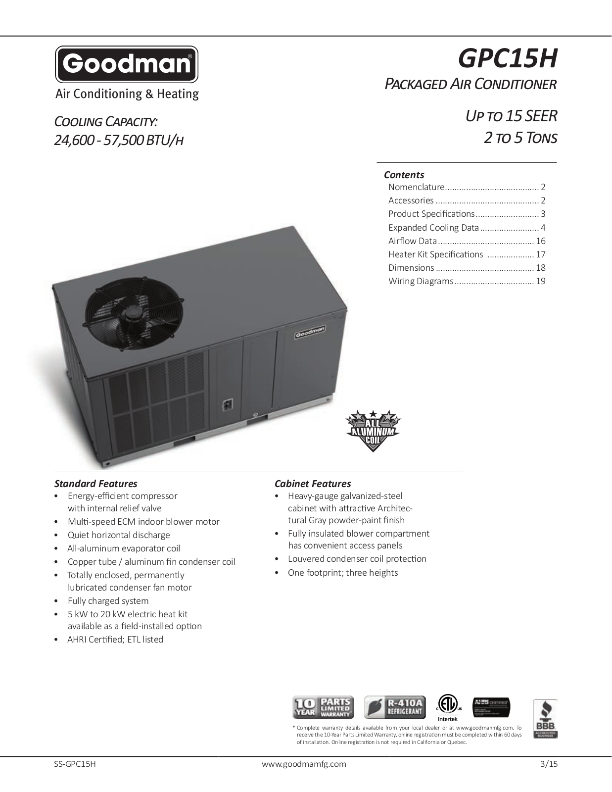 Goodman GPC1536H41A User Manual