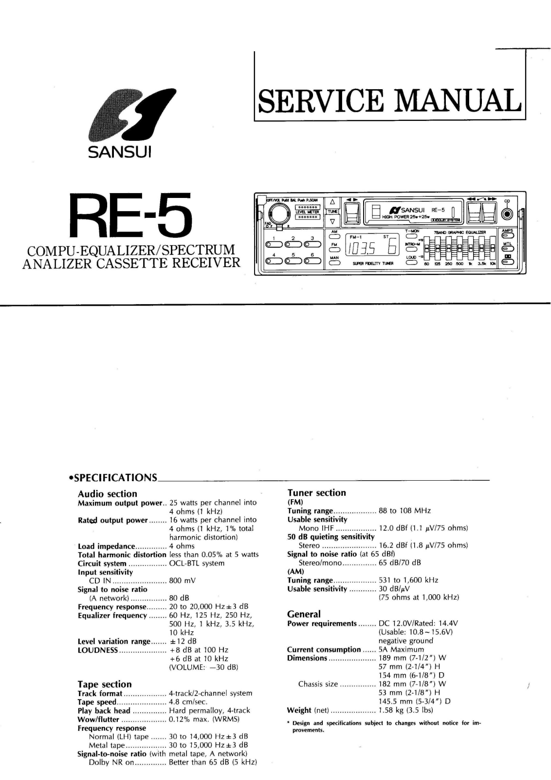 Sansui RE-5 Service Manual