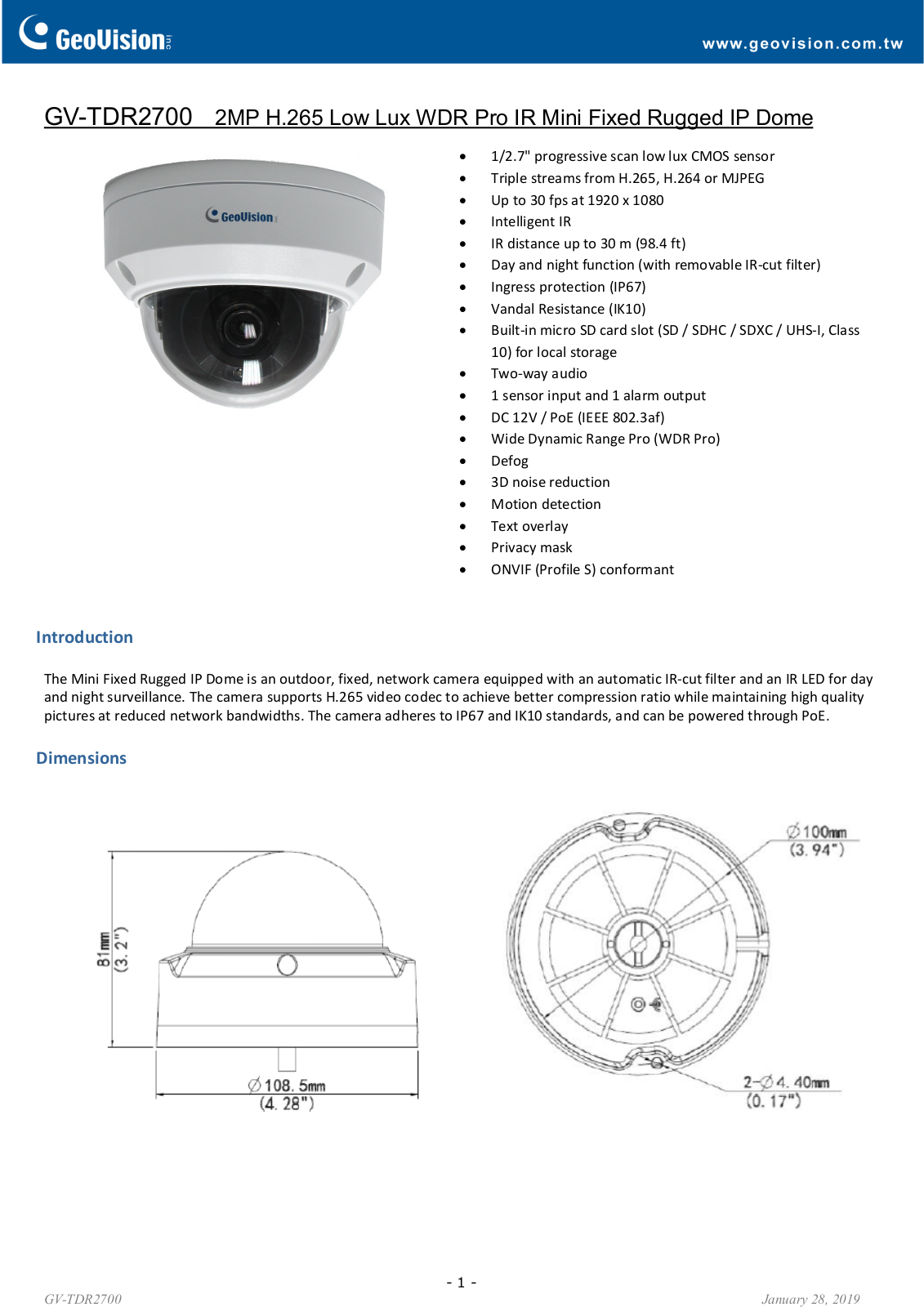 Geovision GV-TDR2700 Specsheet