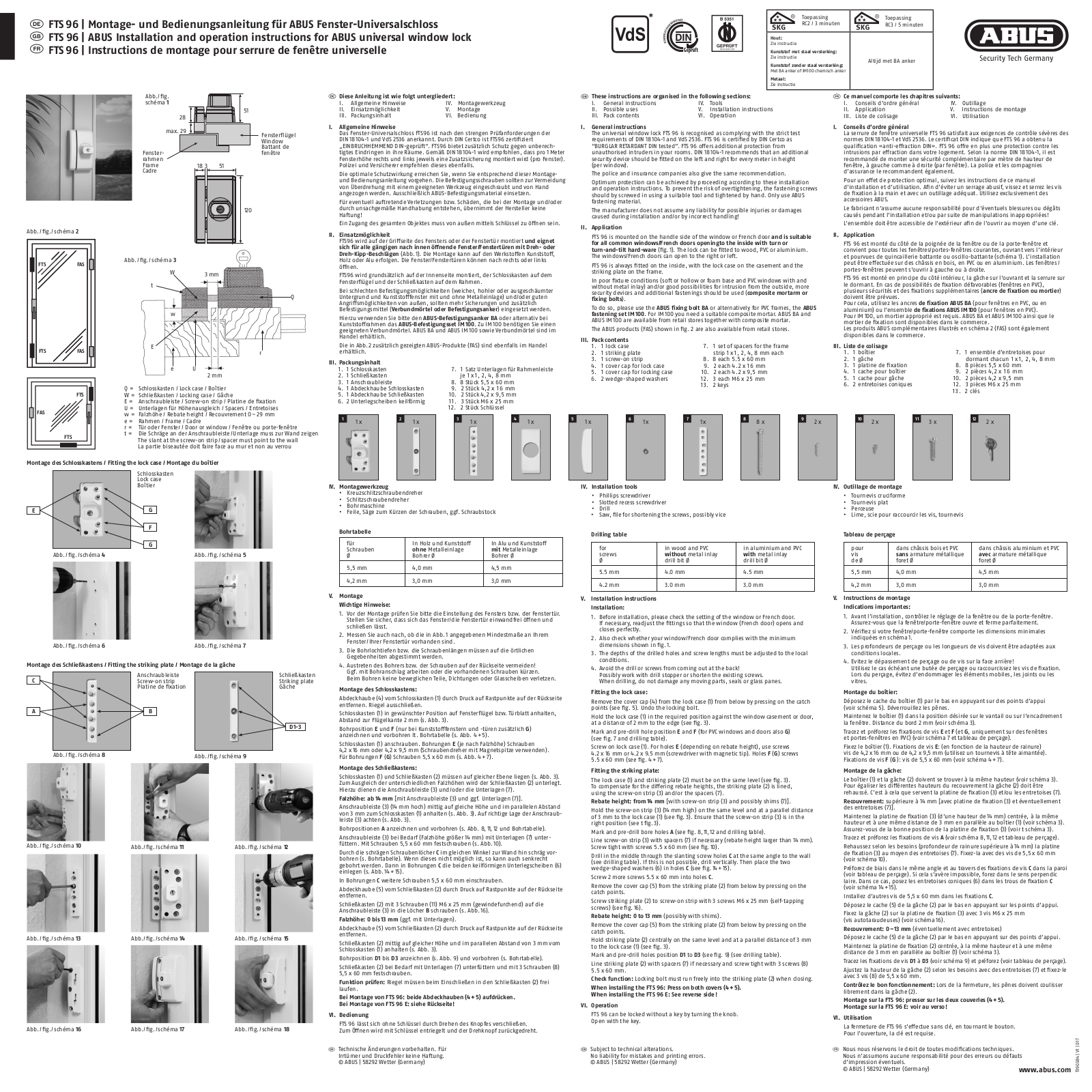 ABUS FTS 96 Assembly instructions