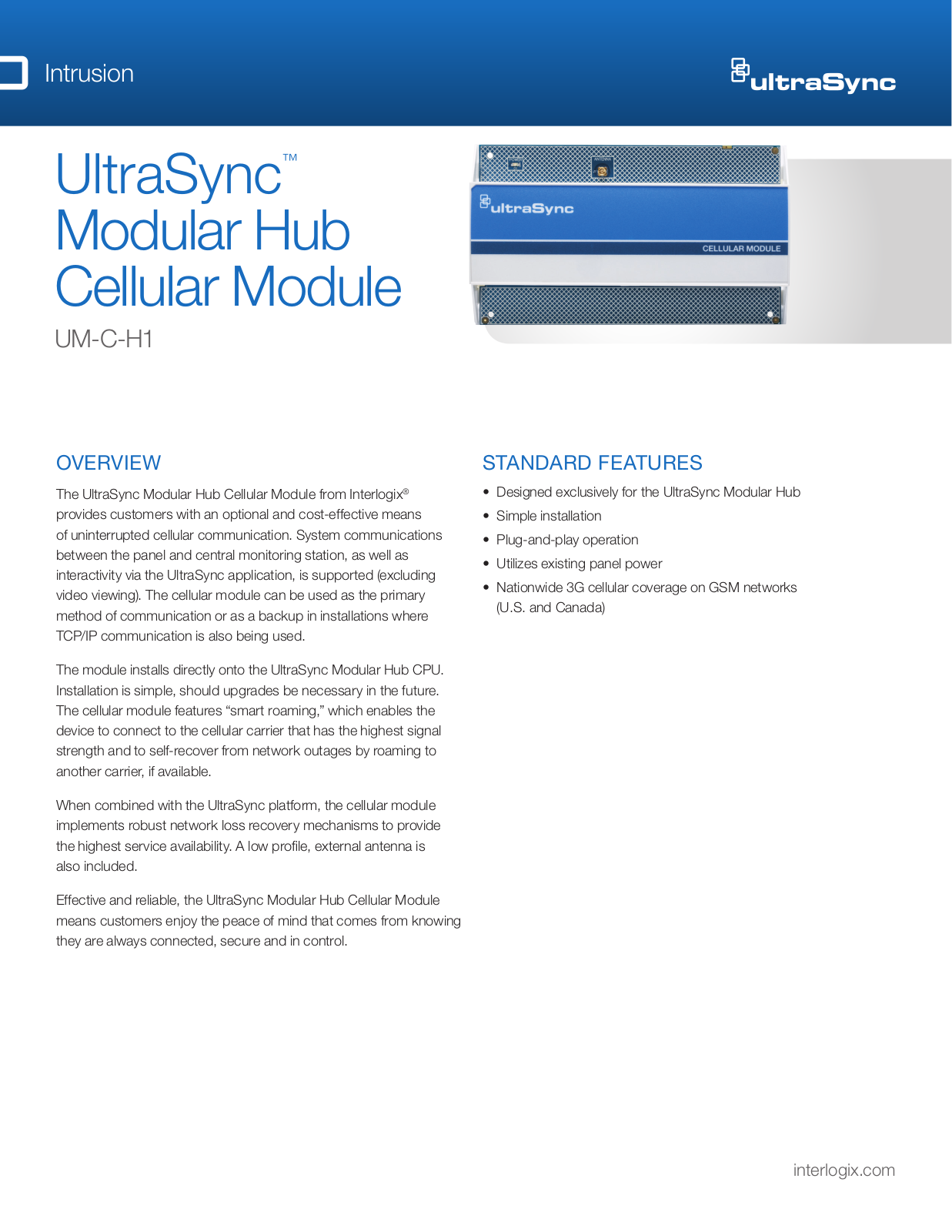 Interlogix UM-C-H1-ANT, UM-C-H1 Specsheet