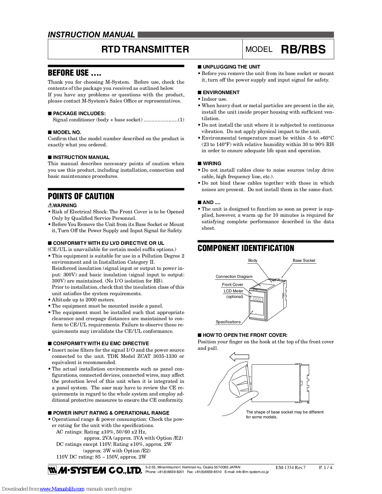 M-system RB, RBS Instruction Manual