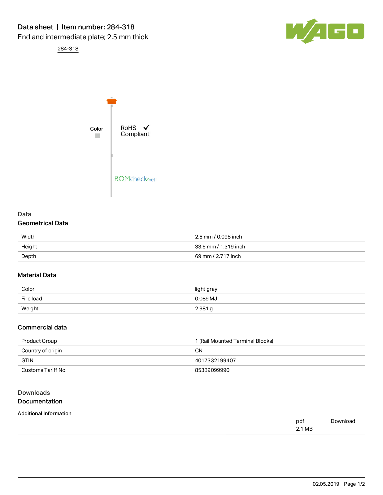 Wago 284-318 Data Sheet