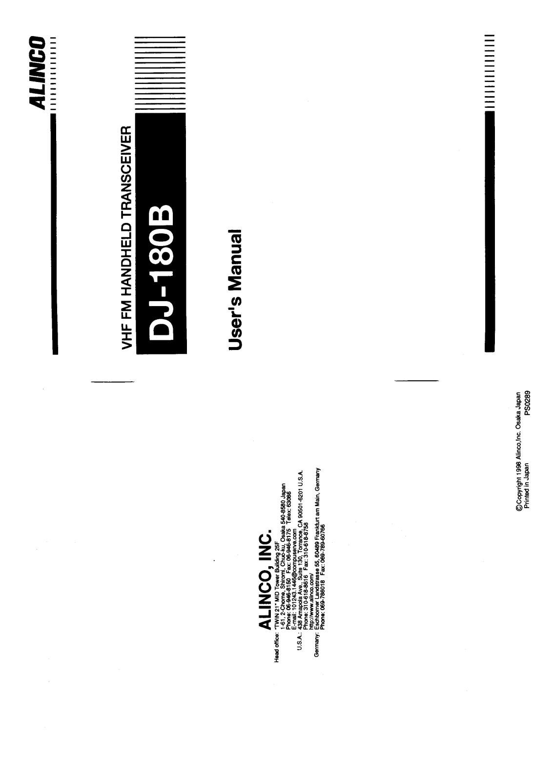 Alinco DJ180B User Guide