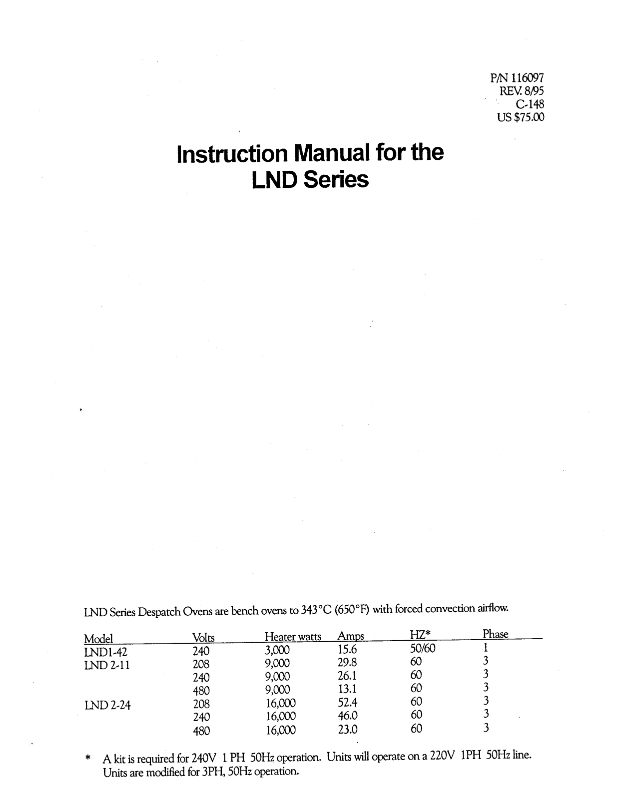 Despatch LND1-42-3 Specifications