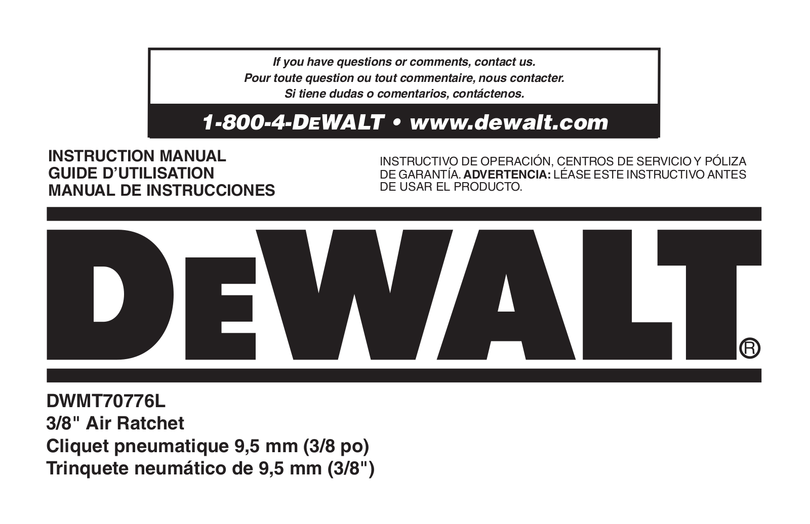 DeWalt DWMT70776L User Manual