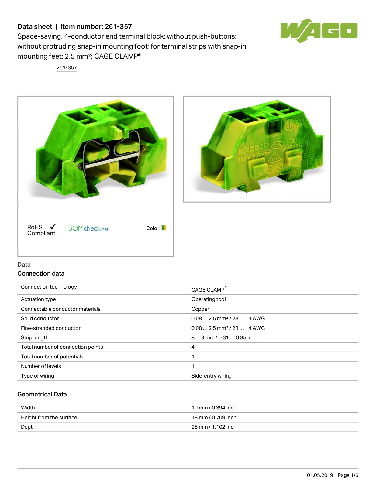 Wago 261-357 Data Sheet