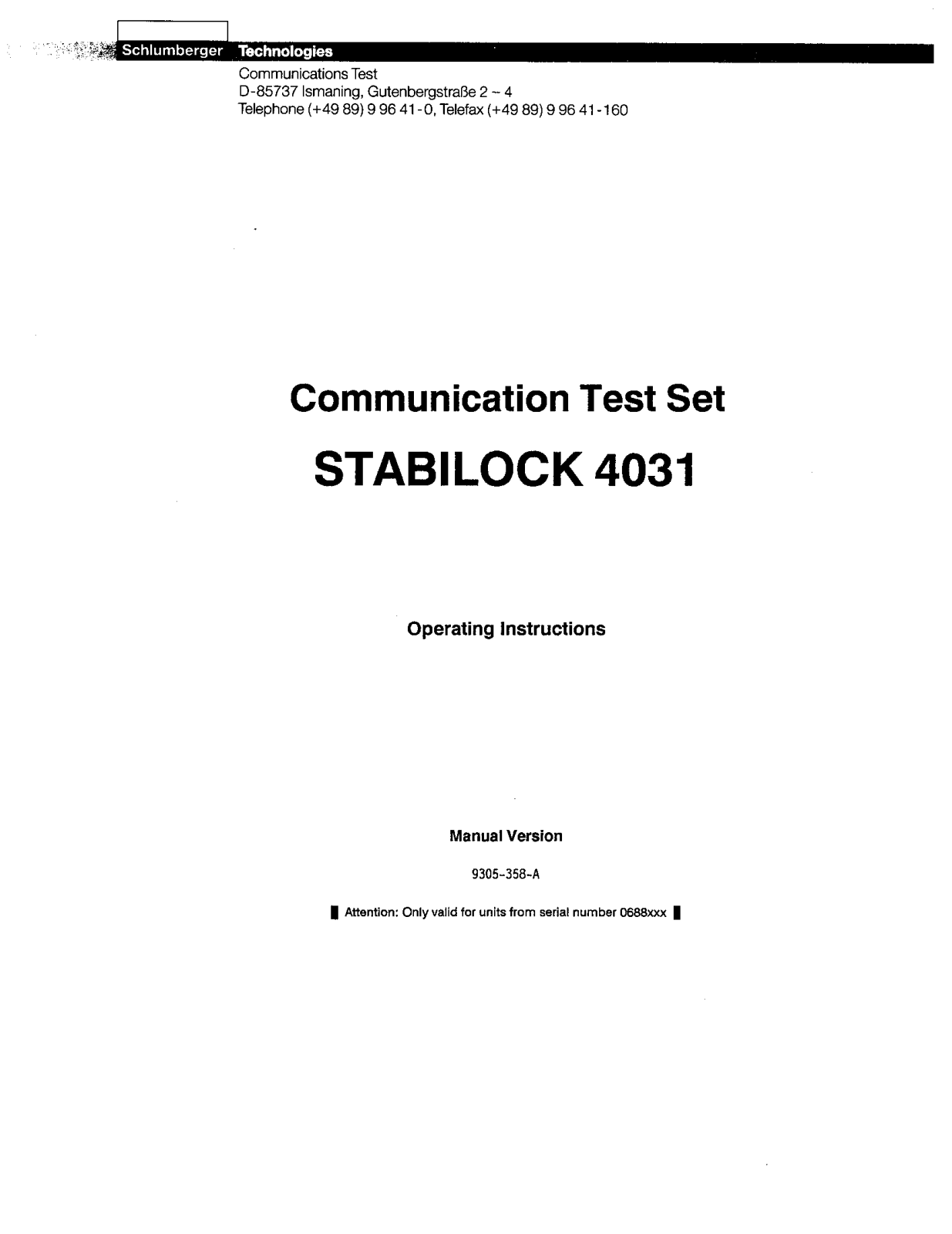 Schlumberger Stabilock 4031 User Manual