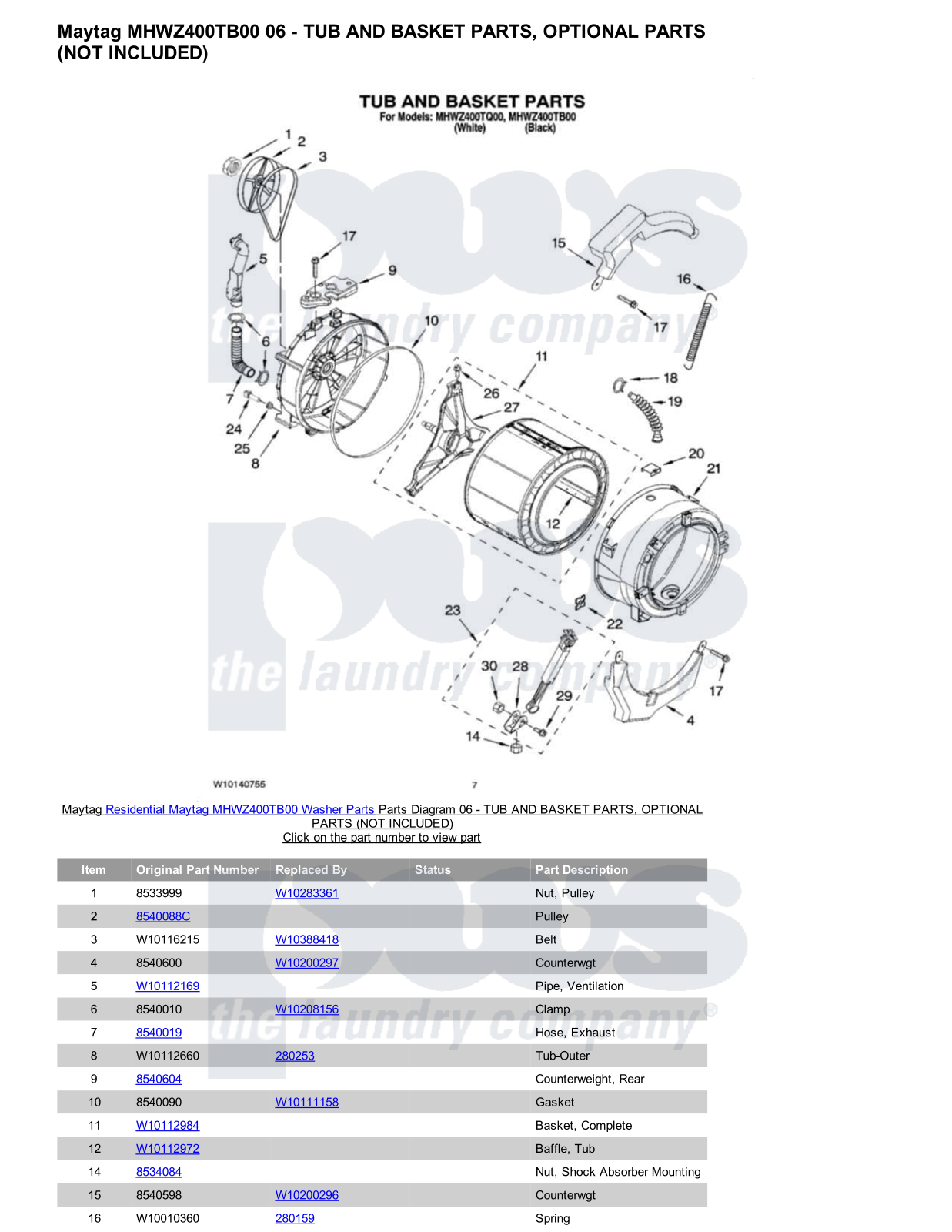 Maytag MHWZ400TB00 Parts Diagram